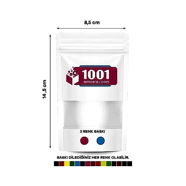 8,5X14,5 Cm 2 Baskılı Beyaz Renk Pencereli Tek Taraf İki Renk Doypack Torba 50 Gr /08/