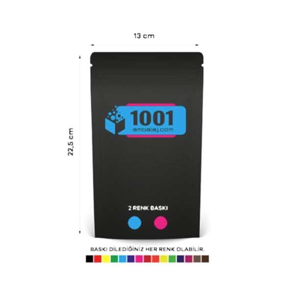 13X22,5 Cm 2 Baskılı Mat Siyah Renkli Tek Taraf İki Renk Doypack Torba 250 Gr /67/
