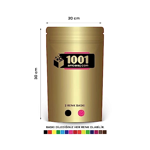 20X30 Cm 2 Baskılı Gold ( Altın ) Renkli Tek Taraf İki Renk Doypack Torba 1000 Gr /24/