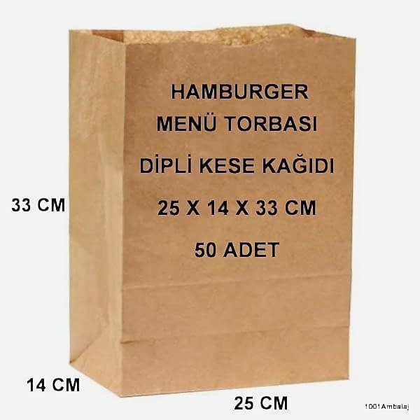 Paket Servis Torbası 25X14X33 Cm Kraft Renk 50 Adet