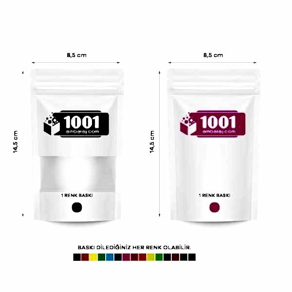8,5X14,5 Cm 2 Baskılı Beyaz Renk Pencereli İki Taraf Tek Renk Doypack Torba 50 Gr /08/