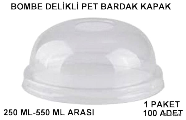 Bardak Kapağı Bombe Delikli Plastik Şeffaf 8 Oz - 18 Oz Arasi / 95 Çap / 100 Adet