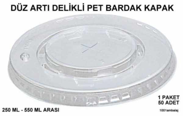 Bardak Kapağı Düz Pipet Delikli Plastik Şeffaf 8 Oz - 18 Oz Arasi / 95 Çap / 50 Adet