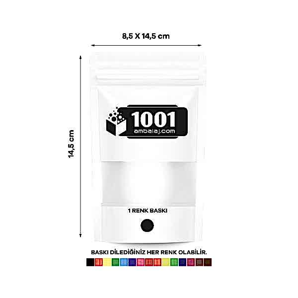 8,5X14,5 Cm 1 Baskılı Beyaz Renk Pencereli Tek Taraf Tek Renk Doypack Torba 50 Gr /08/