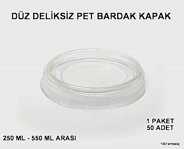 Bardak Kapağı Düz Deliksiz Plastik Şeffaf 8 Oz - 18 Oz Arasi / 95 Çap / 50 Adet