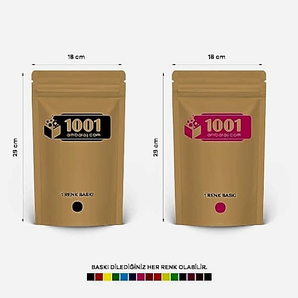 18X29 Cm 2 Baskılı Kraft Renkli İki Taraf Tek Renk Doypack Torba 750 Gr /34/