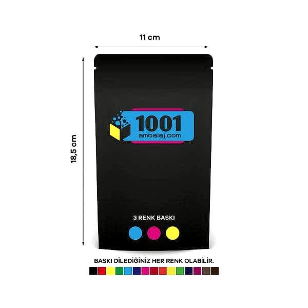 11X18,5 Cm 3 Baskılı Mat Siyah Renkli Tek Taraf Üç Renk Doypack Torba 100 Gr /66/