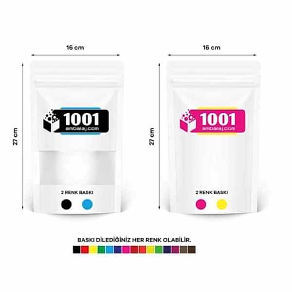 16X27 Cm 4 Baskılı Beyaz Renkli Pencereli İki Taraf İki Renk Doypack Torba 500 Gr /11/
