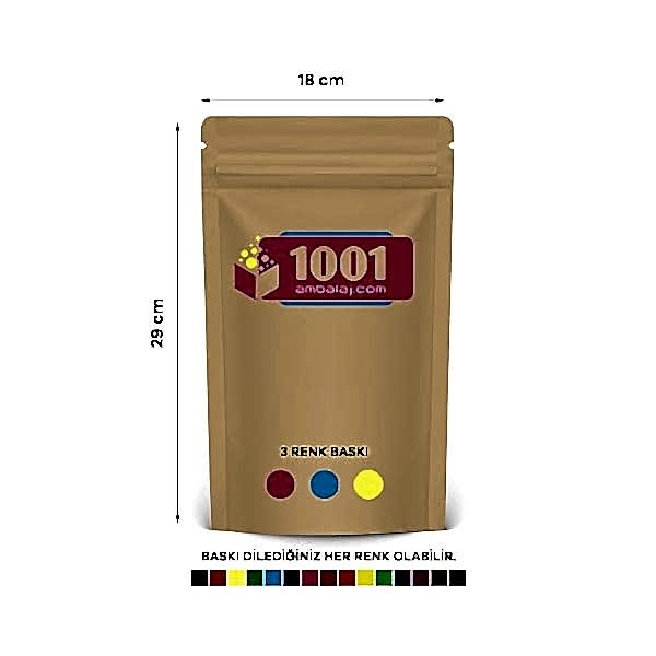18X29 Cm 3 Baskılı Kraft Renkli Tek Taraf Üç Renk Doypack Torba 750 Gr /34/