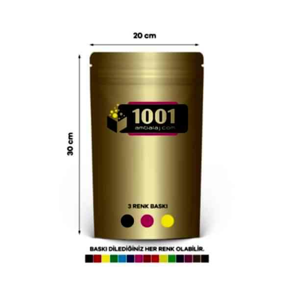 20X30 Cm 3 Baskılı Gold ( Altın ) Renkli Tek Taraf Üç Renk Doypack Torba 1000 Gr /24/