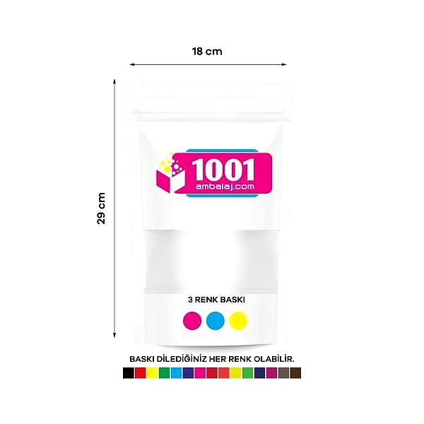 18X29 Cm 3 Baskılı Beyaz Renkli Pencereli Tek Taraf Üç Renk Doypack Torba 750 Gr /12/