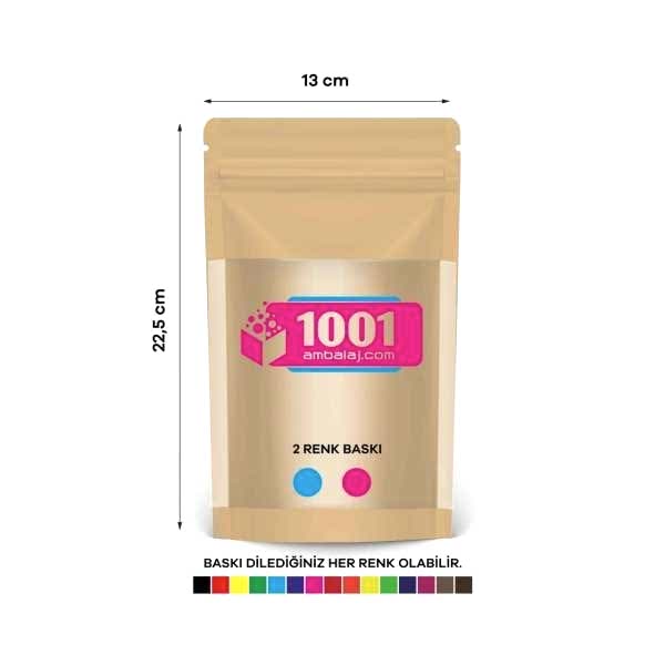 13X22,5 Cm 2 Baskılı Kraft Renkli Geniş Pencereli Tek Taraf İki Renk Doypack Torba 250 Gr /45/