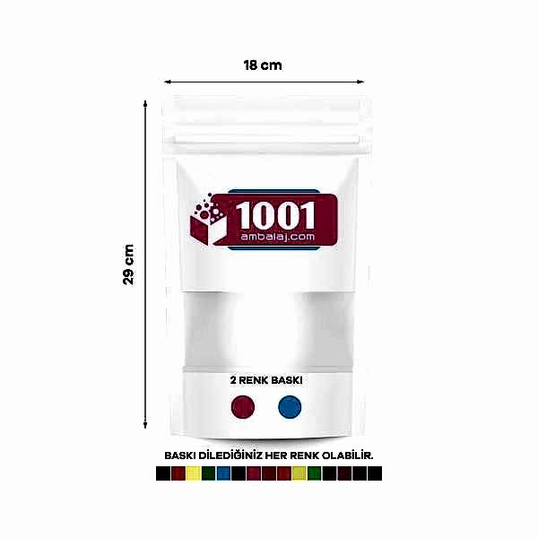 18X29 Cm 2 Baskılı Beyaz Renkli Pencereli Tek Taraf İki Renk Doypack Torba 750 Gr /12/
