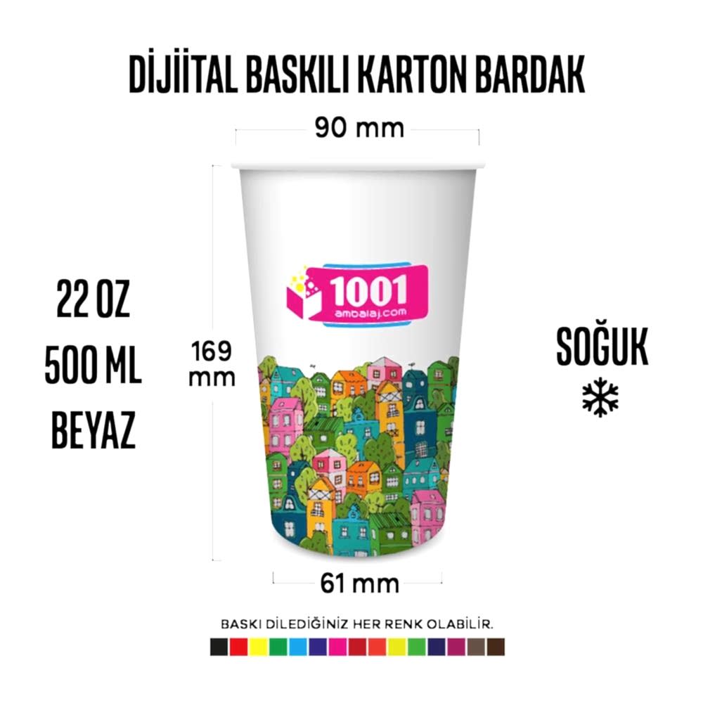 Dijital Baskılı 22 Oz Karton Bardak Tek Kat Duvarlı Beyaz Soğuk