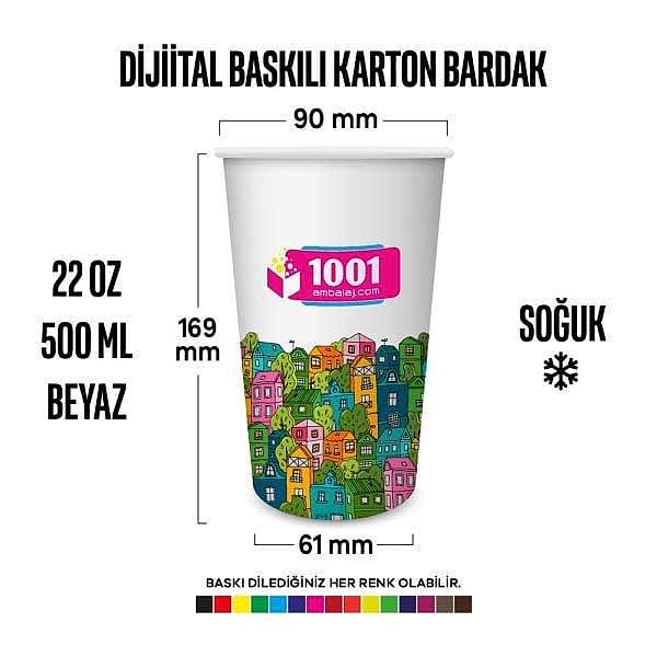 Dijital Baskılı 22 Oz Karton Bardak Tek Kat Duvarlı Beyaz Soğuk