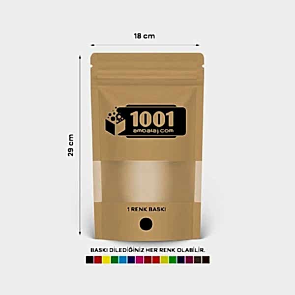 18X29 Cm 1 Baskılı Kraft Renkli Pencereli Tek Taraf Tek Renk Doypack Torba 750 Gr /41/