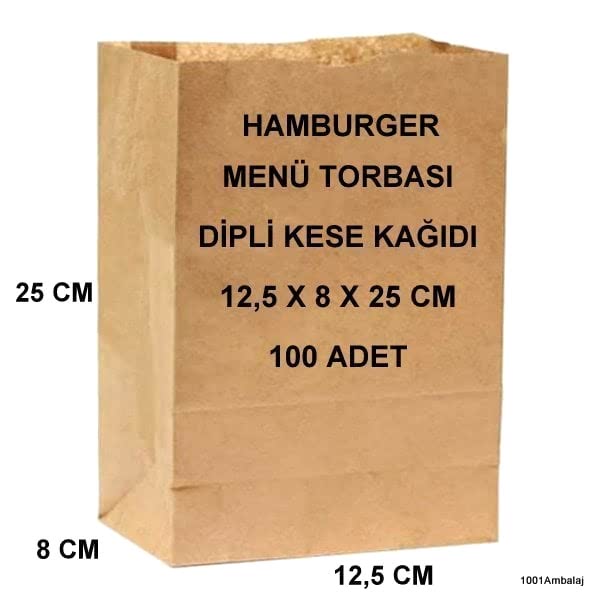 Paket Servis Torbası 12,5X8X25 Cm Kraft Renk 100 Adet