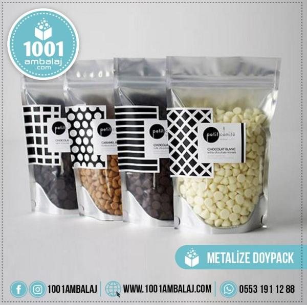 14X19 Cm 3 Baskılı Ön Şeffaf Arka Metalize Renkli Tek Taraf Üç Renk Doypack Torba 250 Gr /56/
