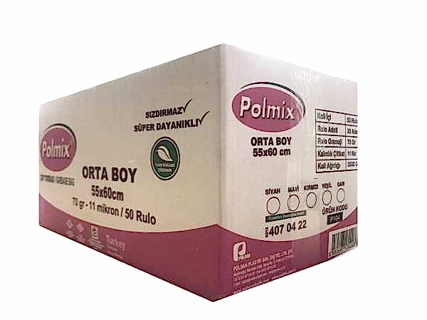 Çöp Torbası Polmix Orta Boy 70 Gram 55X60 Mavi 1 Koli 50 Paket