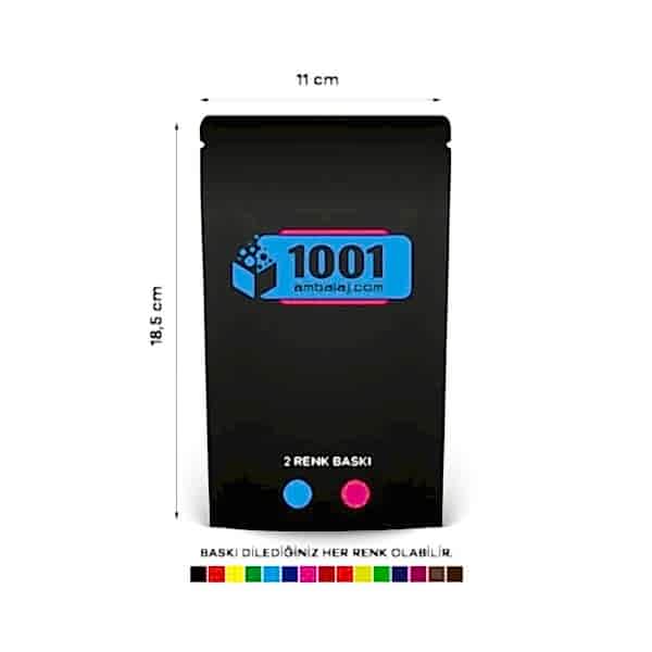 11X18,5 Cm 2 Baskılı Mat Siyah Renkli Tek Taraf İki Renk Doypack Torba 100 Gr /66/