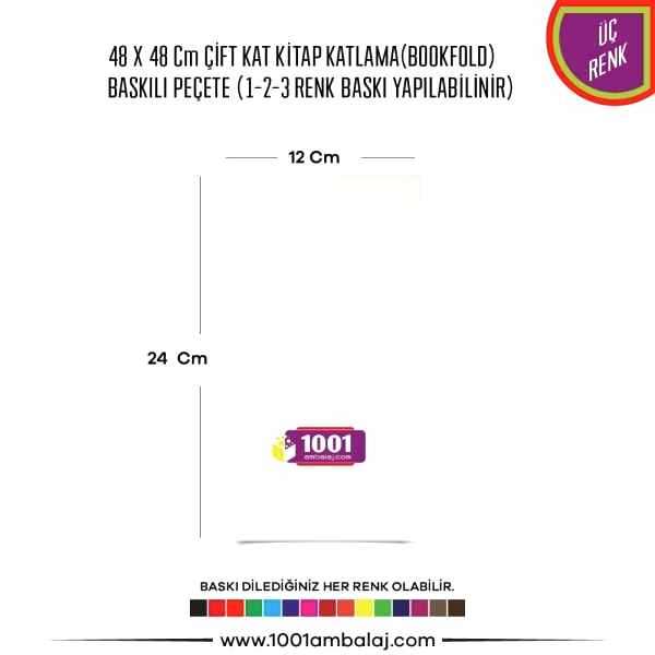 Baskılı Peçete 48X48 Cm 1-2-3 Renk Baskılı Çift Kat Beyaz Kitap Katlama Peçete