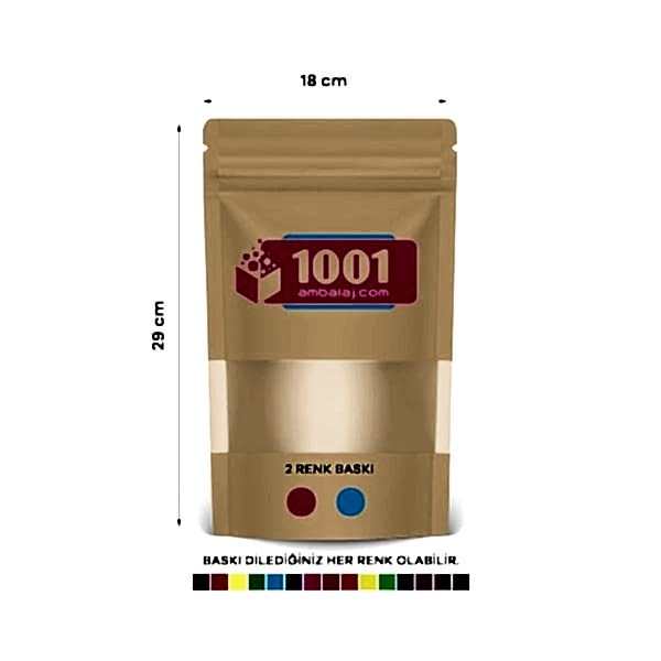 18X29 Cm 2 Baskılı Kraft Renkli Pencereli Tek Taraf İki Renk Doypack Torba 750 Gr /41/