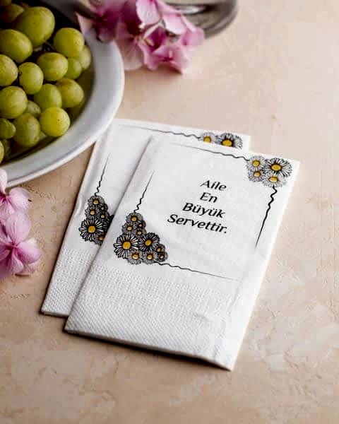 Baskılı Peçete 40X40 Cm 1-2-3 Renk Baskılı Çift Kat Beyaz Kitap Katlama Cepli Peçete