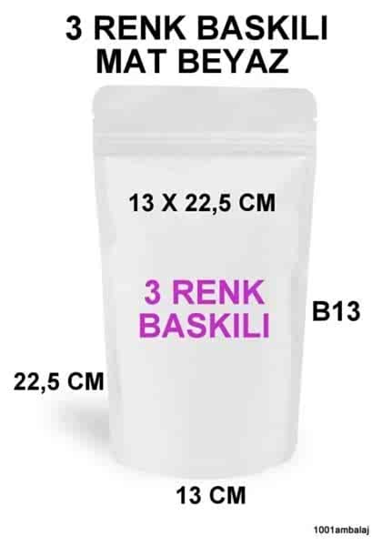 13X22,5 Cm 3 Baskılı Mat Beyaz Renkli Tek Taraf Üç Renk Doypack Torba 250 Gr /17/