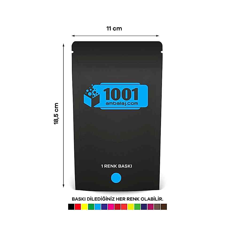 11X18,5 Cm 1 Baskılı Mat Siyah Renkli Tek Taraf Tek Renk Doypack Torba 100 Gr /66/
