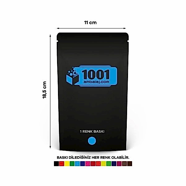 11X18,5 Cm 1 Baskılı Mat Siyah Renkli Tek Taraf Tek Renk Doypack Torba 100 Gr /66/