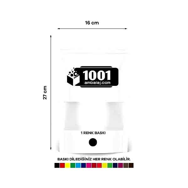 16X27 Cm 1 Baskılı Beyaz Renkli Pencereli Tek Taraf Tek Renk Doypack Torba 500 Gr /11/