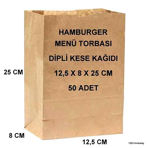 Paket Servis Torbası 12,5X8X25 Cm Kraft Renk 50 Adet