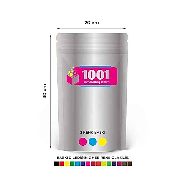 20X30 Cm 3 Baskılı Alüminyum Renkli Tek Taraf Üç Renk Doypack Torba 1000 Gr /06/