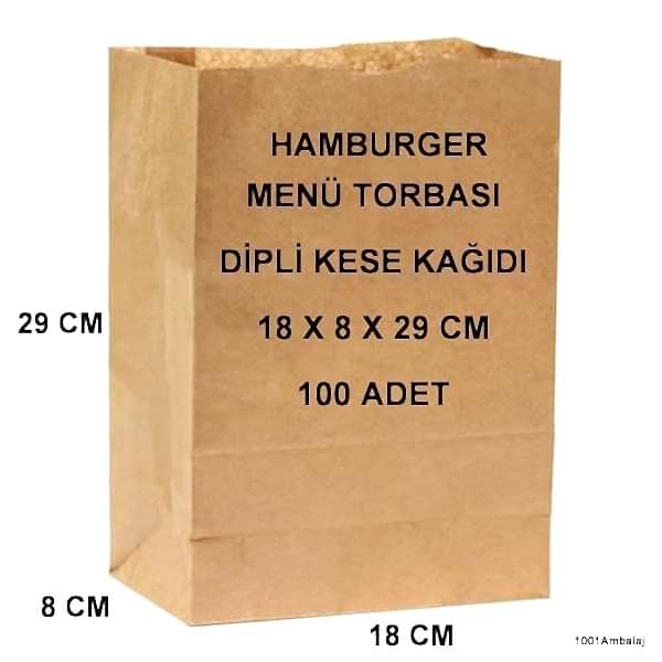 Paket Servis Torbası 18X8X29 Cm Kraft Renk 100 Adet