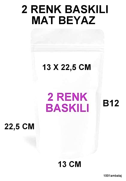 13X22,5 Cm 2 Baskılı Mat Beyaz Renkli Tek Taraf İki Renk Doypack Torba 250 Gr /17/