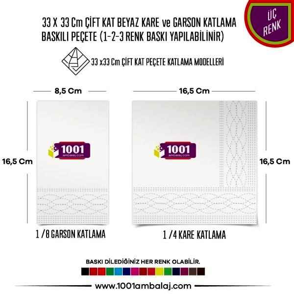 Baskılı Peçete 33X33 Cm 1-2-3 Renk Baskılı Çift Kat Beyaz Kare Ve Garson Katlama Peçete