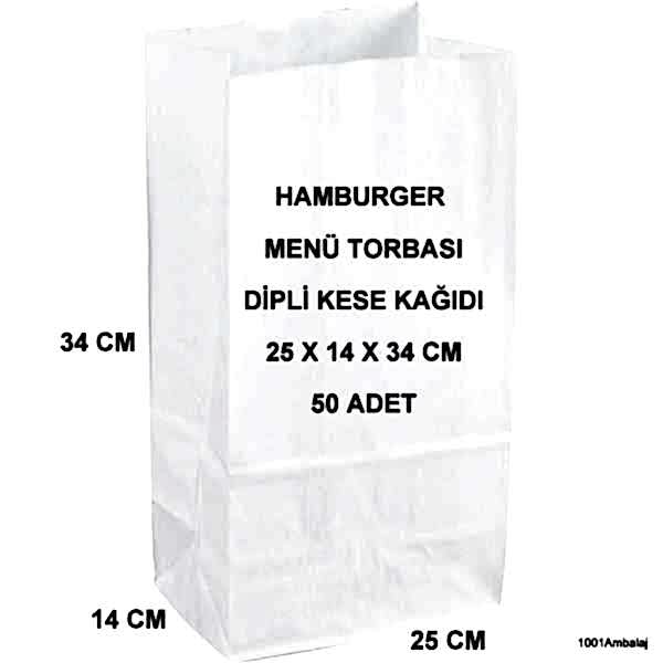 Paket Servis Torbası 25X14X34 Cm Beyaz Renk 50 Adet