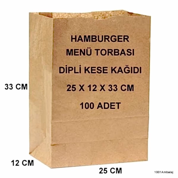Paket Servis Torbası 25X12X33 Cm Kraft Renk 100 Adet