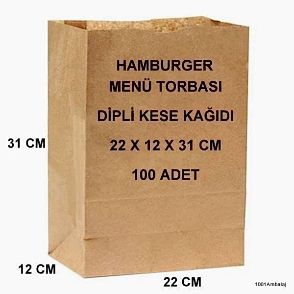 Paket Servis Torbası 22X12X31 Cm Kraft Renk 100 Adet