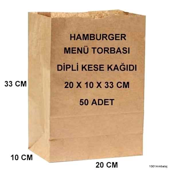 Paket Servis Torbası 20X10X33 Cm Kraft Renk 50 Adet