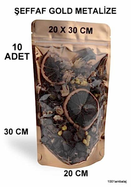 20X30 Cm Ön Şeffaf Arka Gold Metalize Renk ** 10 Adet ** Kilitli Doypack Torba 1000 Gr /52/