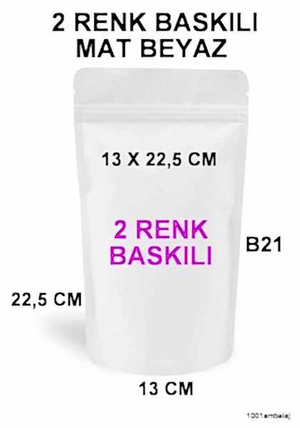 13X22,5 Cm 2 Baskılı Mat Beyaz Renkli İki Taraf Tek Renk Doypack Torba 250 Gr /17/