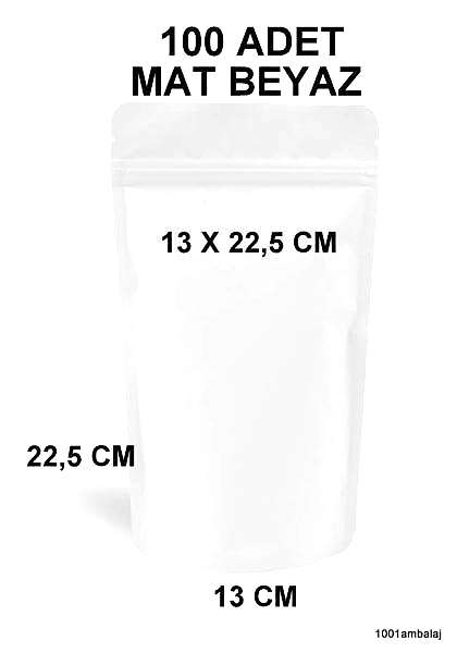 13X22,5 Cm Mat Beyaz Renkli (100 Adet) Kilitli Doypack Torba 250 Gr /17/