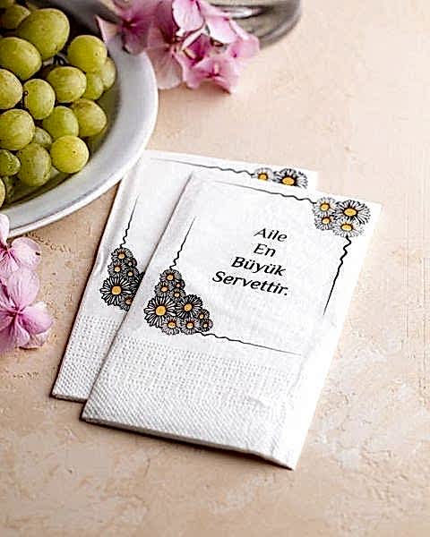 Baskılı Peçete 25X25 Cm 1-2-3 Renk Baskılı Tek Kat Beyaz Kare Katlama Peçete