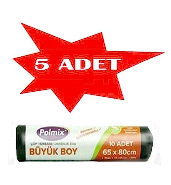 Çöp Torbası Polmix Büyük Boy 70 Gram 65X80 Siyah 5 Paket