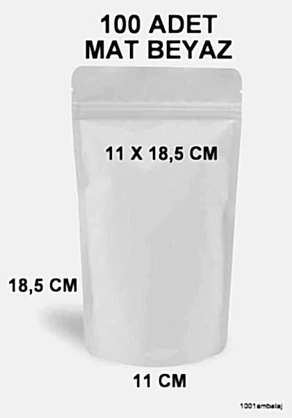 11X18,5 Cm Mat Beyaz Renkli (100 Adet) Kilitli Doypack Torba 100 Gr /16/