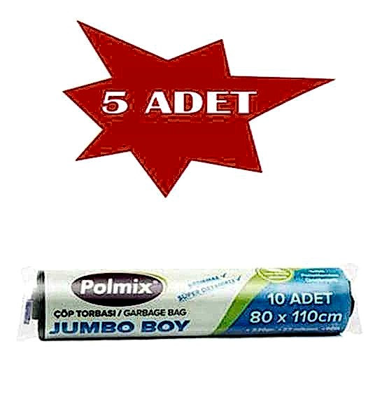 Çöp Torbası Polmix Jumbo Boy 220 Gram 80X110 Siyah 5 Paket