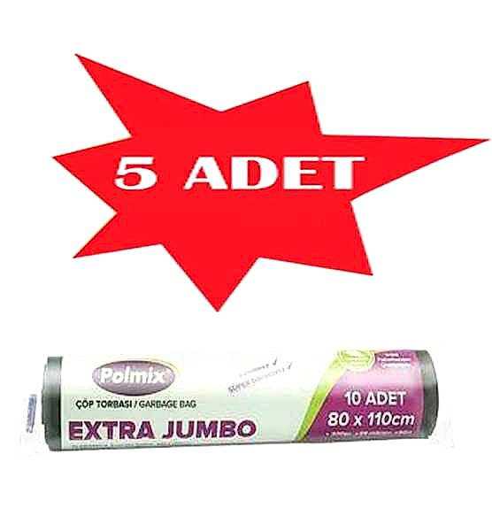 Çöp Torbası Polmix Jumbo Extra Boy 300 Gram 80X110 Mavi 5 Paket