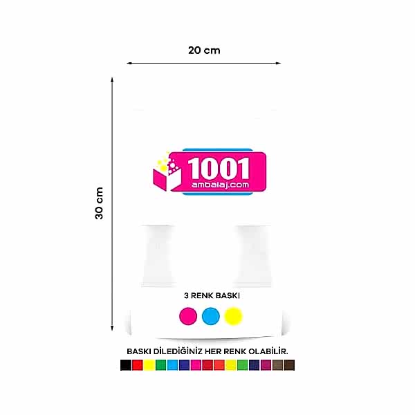 20X30 Cm 3 Baskılı Beyaz Renkli Pencereli Tek Taraf Üç Renk Doypack Torba 1000 Gr /13/