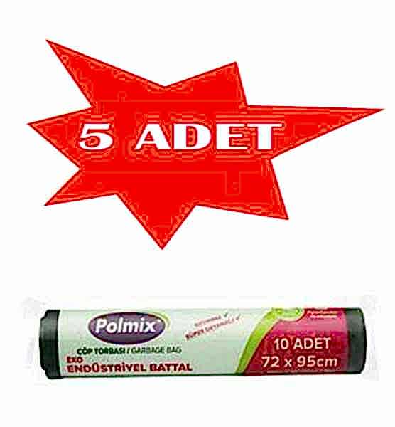 Çöp Torbası Polmix Endüstiriyel 300 Gram 72X95 Siyah 5 Paket